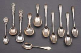 A mixed group of silver spoons including;