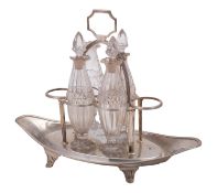 A George III silver cruet frame by Henry Chawner, London 1795, of oval form, with reeded decoration,