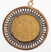 A 1915 Hungarian ducat restrike coin in pendant mount,
