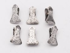 A matched set of six silver napkin clips by Francis Webb, various dates, hook and clip, 20gms.