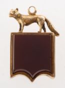 A carnelian and bloodstone fox fob locket,