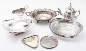 A mixed group of Russian and Continental silver plate including; two swing handle baskets,