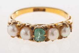 A Victorian pearl and emerald ring,