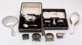 A mixed lot of silver including; a cased sauce boat and ladle by Adie Brothers Ltd, Birmingham 1956,