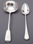 A George IV silver Fiddle pattern soup ladle maker's mark over struck London 1829,