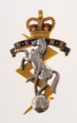Garrard & Co. A 9ct gold and enamel British Army badge and one other 9ct gold British Army badge