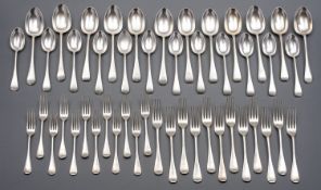 A matched canteen of Old English pattern silver flatware comprising;