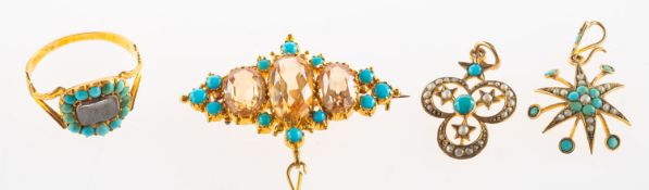 A group of Victorian turquoise set jewellery,