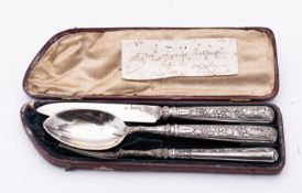 A George IV cased silver christening set probably by Charles Rawlings, London 1824,