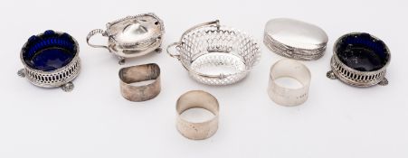 A mixed group of silver and silver plated items including;