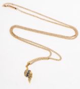 A sapphire and diamond pendant with chain,