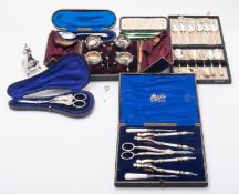 A mixed group of silver and silver plate including;