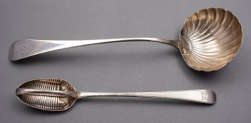 A George III silver Old English pattern gravy straining spoon by John Lambe,