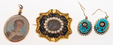 A pair of Victorian turquoise and diamond drop earrings,