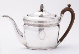 A George III silver tea pot by John Emes, London 1798, of oval form,