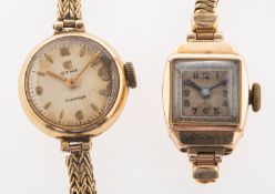 Two lady's 9K gold wristwatches including: Cyma,
