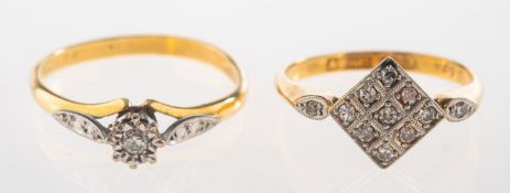 Two diamond set rings, including a solitaire ring, illusion set with a small brilliant-cut diamond,