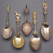 A mixed group of Continental silver spoons including;
