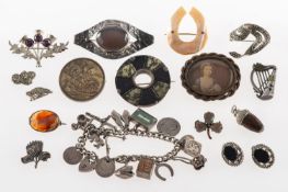 A mixed group of antique and vintage silver and costume jewellery,