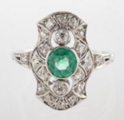 An Art Deco diamond ring, an openwork geometric plaque collet,