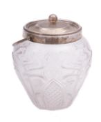 A George V silver and glass biscuit barrel by Joseph Rodgers & Sons, Sheffield 1912,