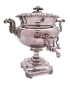 A William IV Sheffield plate samovar, not marked, acanthus leaf finial,