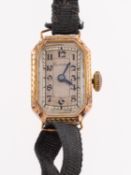 A 9K gold Art Deco lady's cocktail watch the round dial signed Federer with the movement having a
