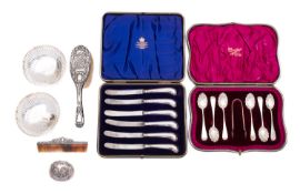 A mixed group of silver including; a pair of pierced tazze by Brook & Son, Sheffield 1912,