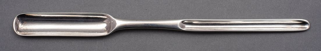 A George II silver marrow scoop by James Wilks, London 1728, 22.5cm., (8.8ins.), 52gms., (1.6ozs.