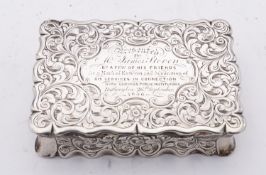 A Victorian silver table snuff box by Hilliard & Thomason, Birmingham 1851,