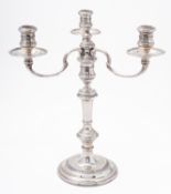 An Elizabeth II silver three branch candelabrum by Boodle & Dunthorn, London 1963,