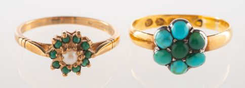 Two turquoise set rings, including a 22ct gold Victorian ring,