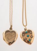 A mixed group of jewellery, including a heart pendant set with turquoise cabochon's and seed pearls,