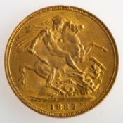 A full sovereign, Victoria 1887, 8.0grams.