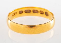 A Victorian 22ct gold wedding band, UK hallmark, Birmingham, 1878, makers mark W.S, size N1/2, 3.