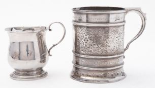 A Victorian silver christening mug by Joseph Angell II, London 1865, of banded cylindrical form,
