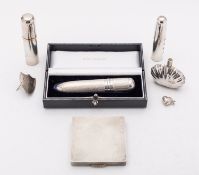 A mixed group of silver including; an Elizabeth II compact by W H Manton Ltd, Birmingham 1956,