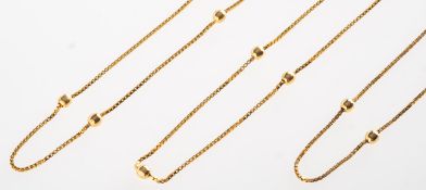 Three box and bead chains of varying lengths, including one length approx. 58.