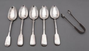 A set of four Victorian silver Fiddle pattern table spoons by Charles Shipway, London 1838,