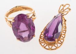 A synthetic Alexandrite pendant and cocktail ring,