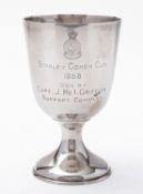 A George V silver chalice trophy by Thomas Woolley, Birmingham 1912, beaded rim, un-inscribed,