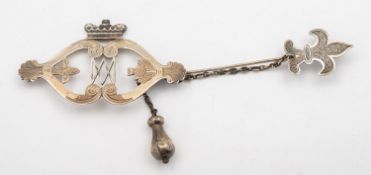 A Henry Ellis patent safety chain silver kilt/shawl pin by Henry Samuel Ellis & Co, Exeter, 1847,