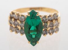A green paste stone and diamond set ring,