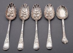 A set of four George III silver Hanoverian pattern berry spoons by Richard Redrick, London 1770,