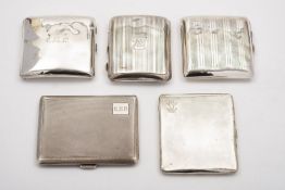 A mixed group of silver cigarette cases, various dates and makers, all engraved with initials,