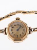 Elgin an Art Deco lady's wristwatch the round gilded dial having black Arabic numerals,