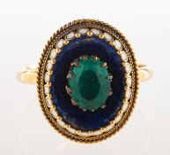 An enamel and green paste stone ring,