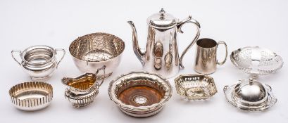 A mixed group of silver plate including; a Mappin and Webb rose bowl, a set of six goblets,