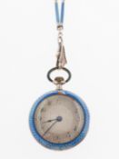 An early 20th century blue guilloche fob watch and chain,