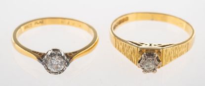 Two diamond rings, including a solitaire ring set with a brilliant-cut diamond, diamond approx. 0.